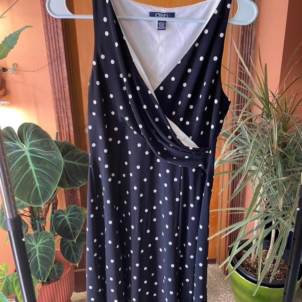 Ralph Lauren Chaps Polka Dots Black White Dress Faux Wrap M Preppy Classic Retro